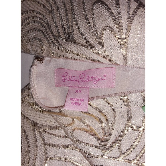 NWT Lilly Pulitzer Sz XS DIEDRA Gold Metallic TIDAL WAVE Jacquard Dress - Picture 9 of 11